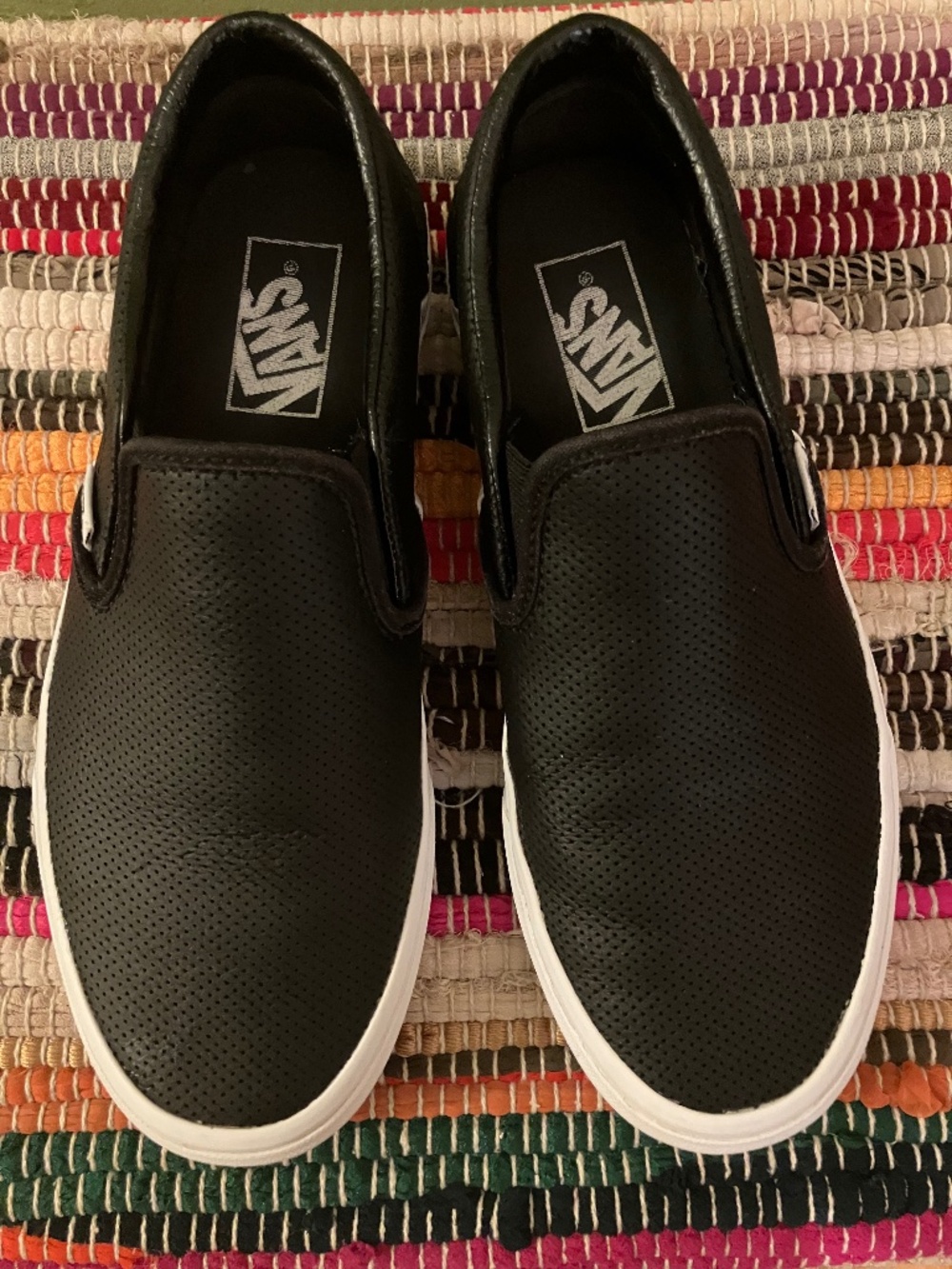 Vans Black Slip-On Perforated Sneakers with White Soles